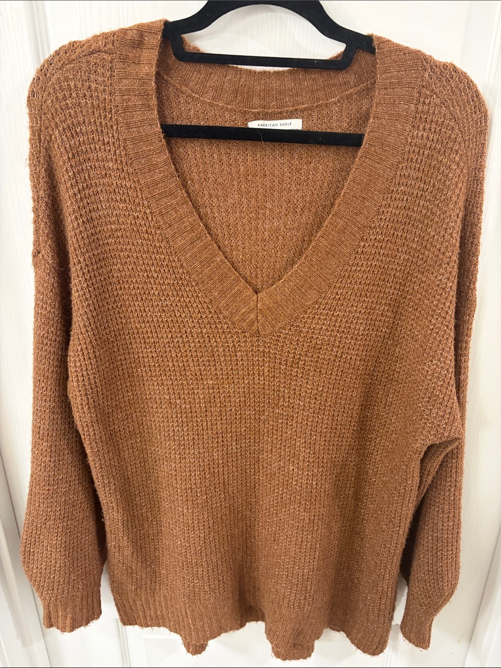 American Eagle Outfitters V-Neck Sweater in Camel Brown